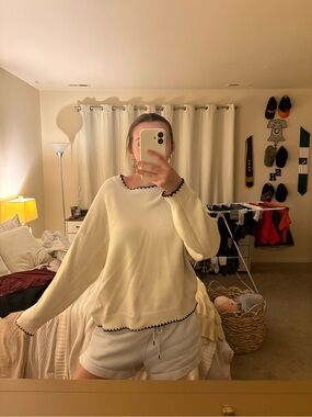 Blu Pepper Cream Crewneck Sweater with Black Contrast Trim